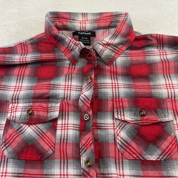 Tattoo Women's Red White Plaid Button Up Short Sleeve Size XL - Picture 5 of 12